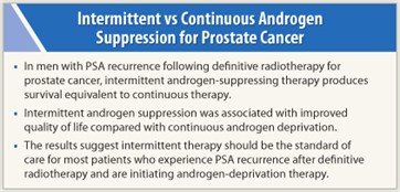 Intermittent vs Continuous Androgen Suppression for Prostate Cancer