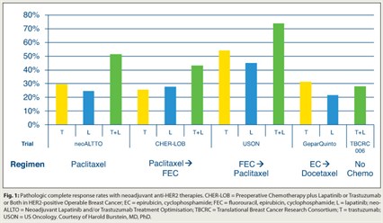 Fig. 1: Pathologic complete response rates with neoadjuvant anti-HER2 therapies.